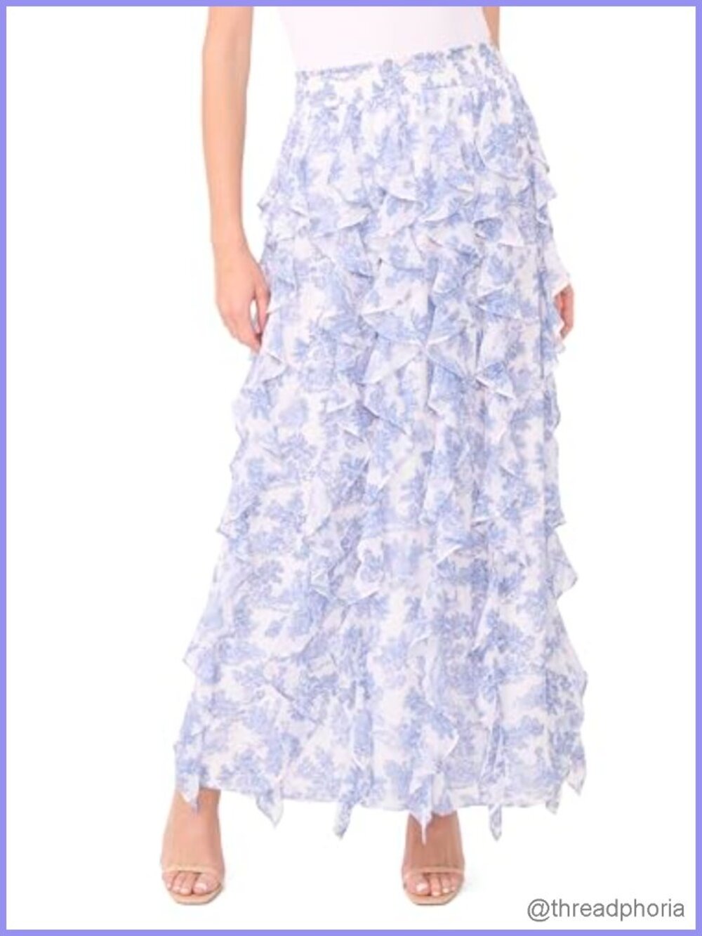 Smocked Waist Ruffled Corkscrew Maxi Skirt Flowy Full Skirt